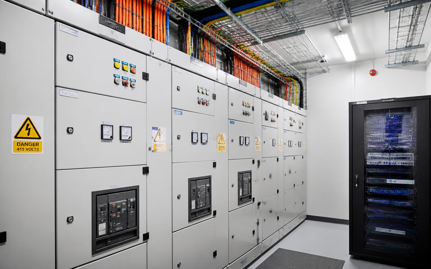 Main switchgear room with low-current rack