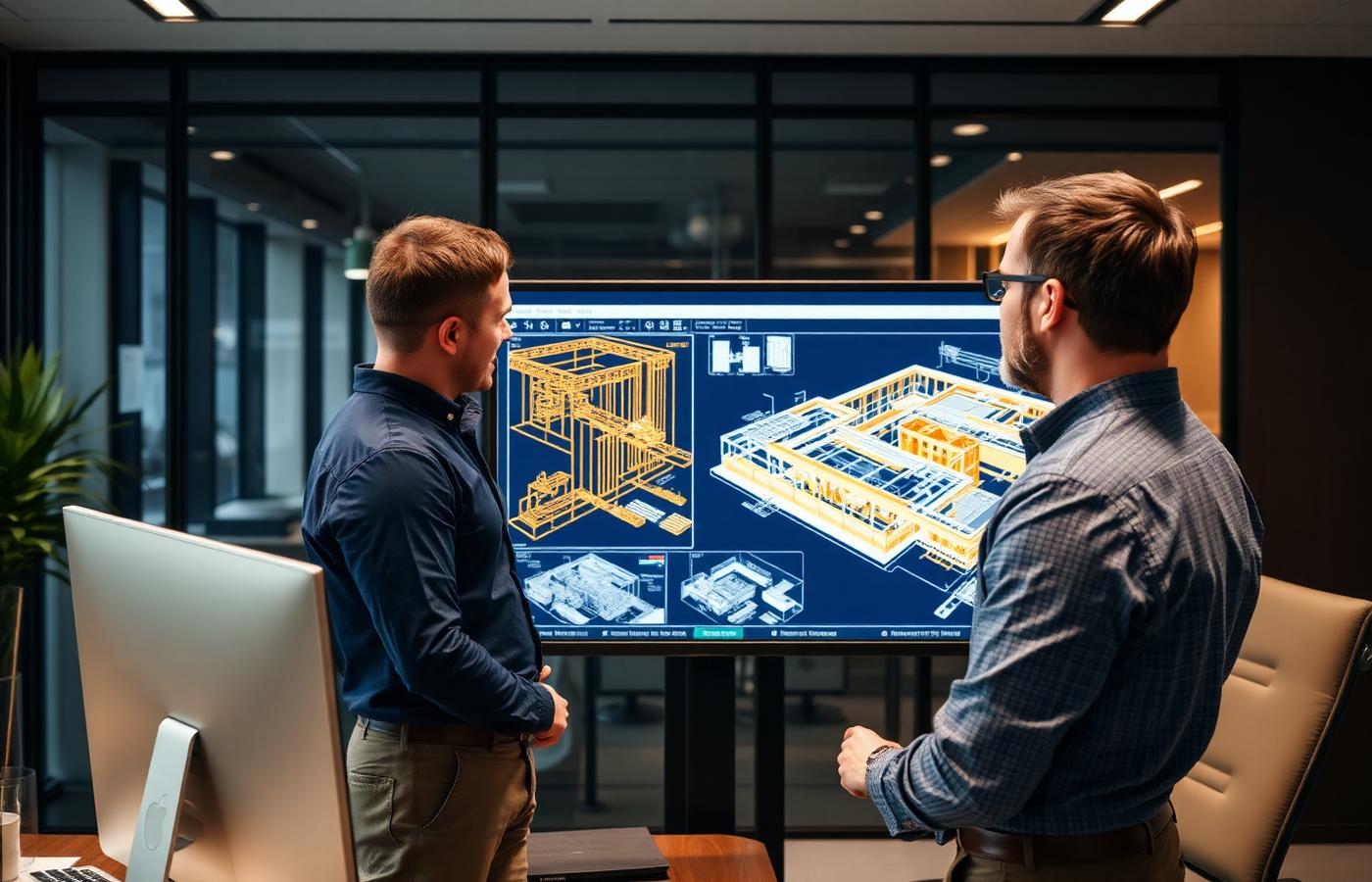 Engineers reviewing MEP design models for value engineering
