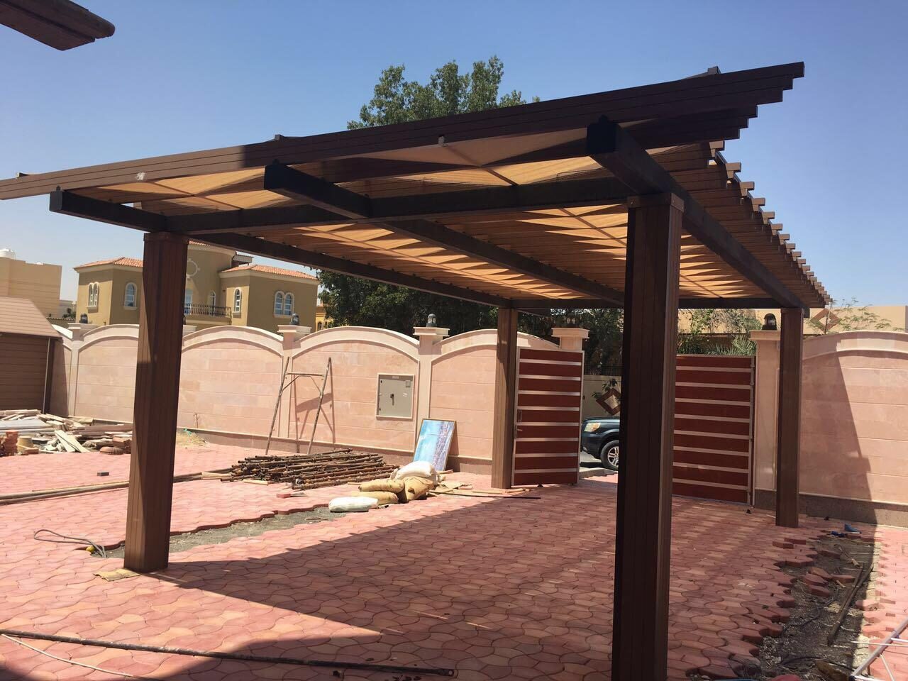 Timber pergola, villa external works
